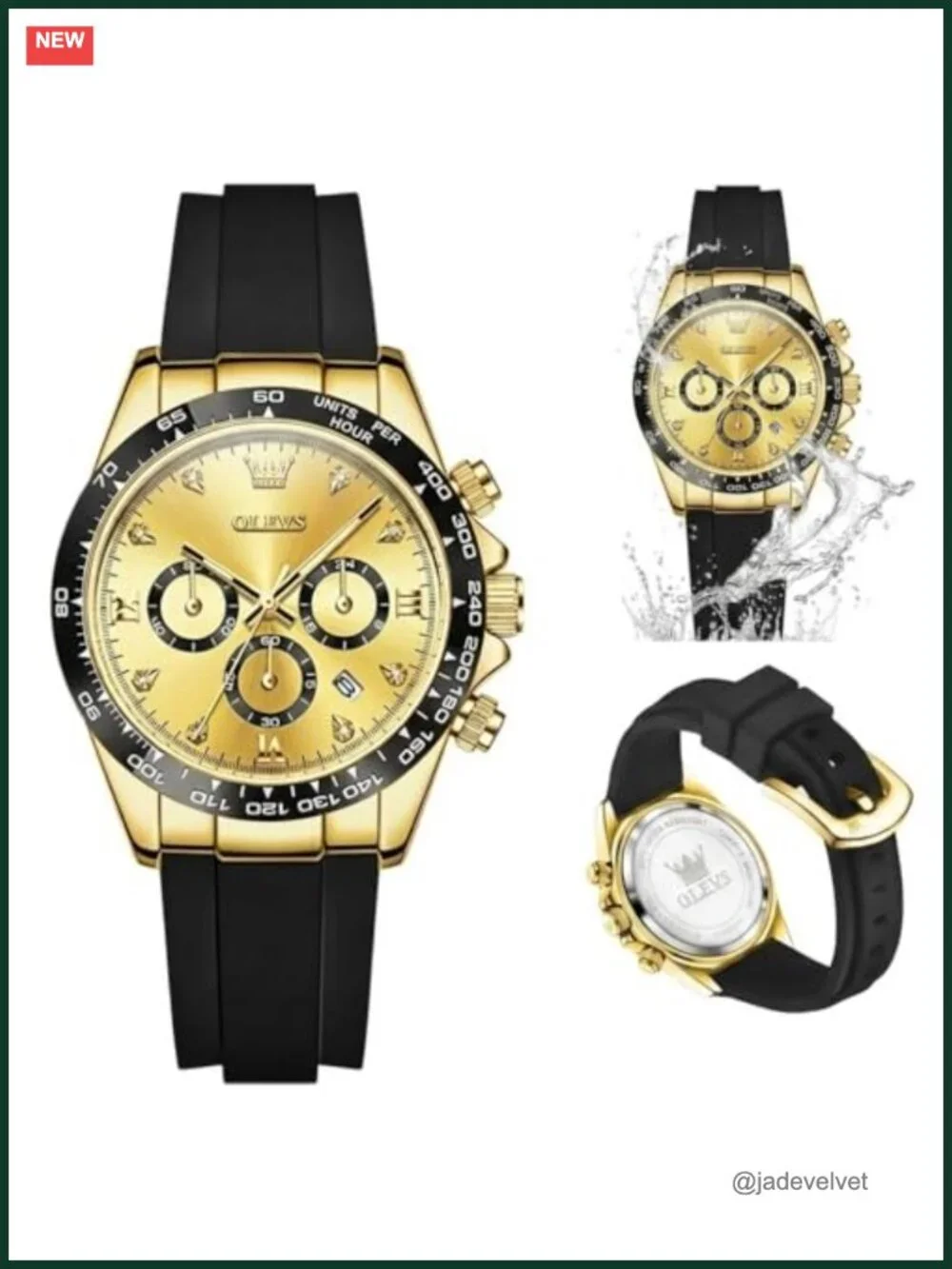 Women's 38mm Silicone Strap Chronograph Watch, Luminous Dial, 30M Waterproof,